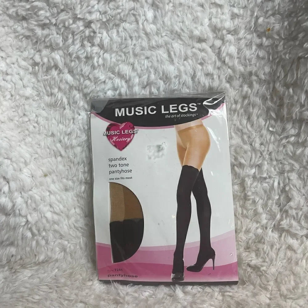 Music Legs Spandex two tone pantyhose black &nude style 7241 one size fits most.